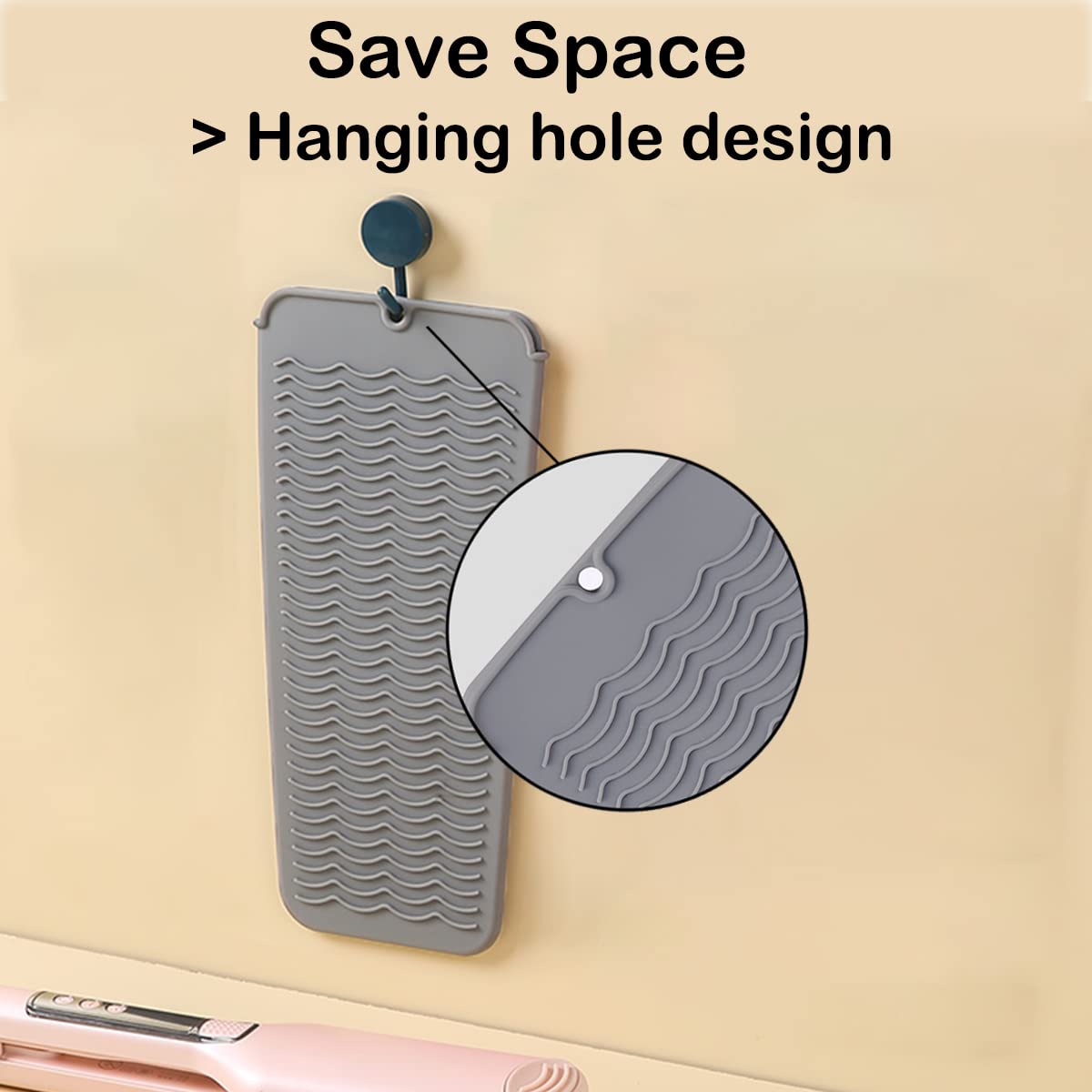 2 Heat Resistant Silicone Mat with Hanging Hole, Straightener Heat Resistant Travel Mat & Pouch for Curling Iron, Flat Iron and Other Hot Hair Styling Tools, 11 x 5 in, Gray