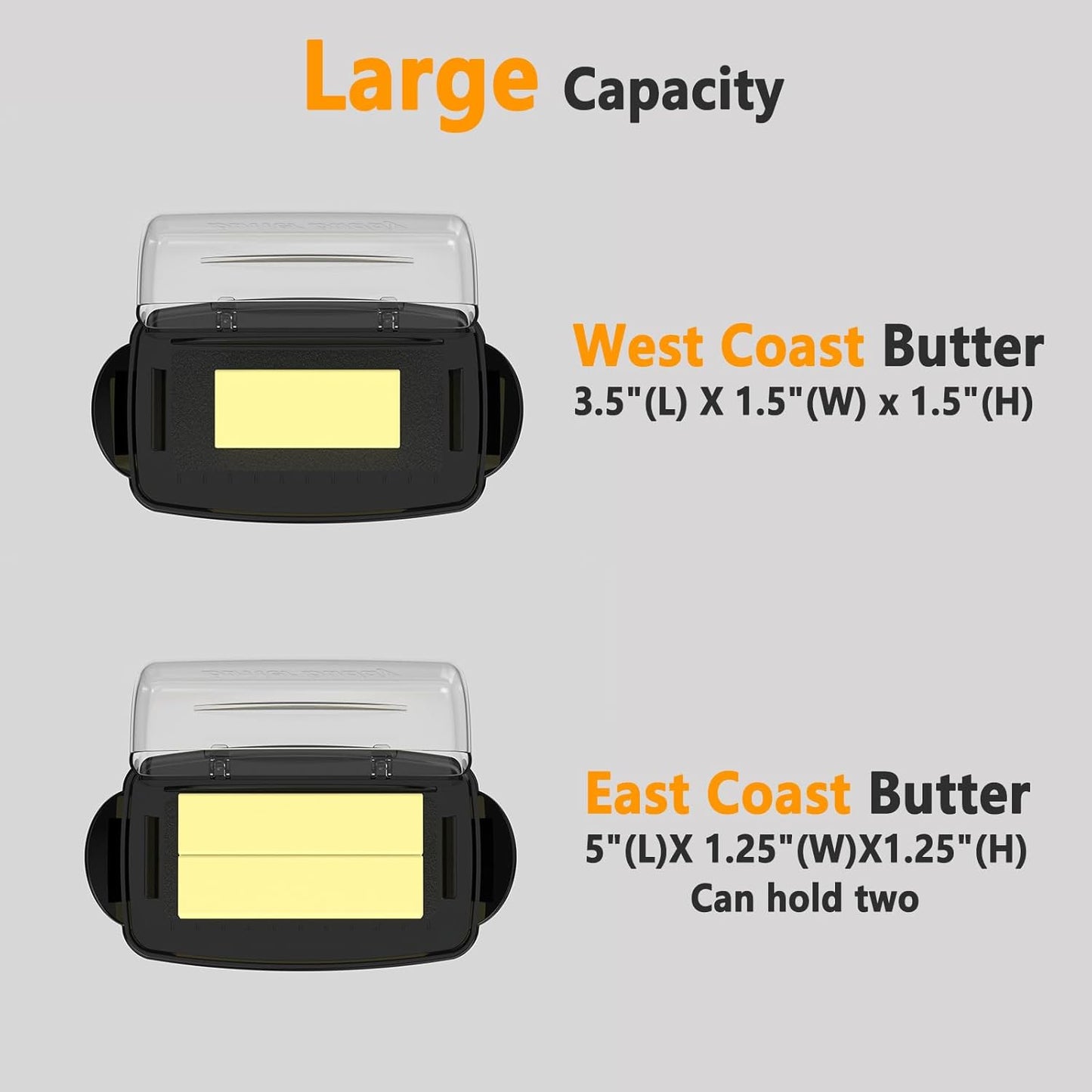 Butter Dishes with Lid for Countertop Refrigerator, Plastic Butter Dish Clear Flip Top Lid Butter Container with Spreader, Non-Slip Bottom Butter Holder Keeper (Transparent Cover Black)