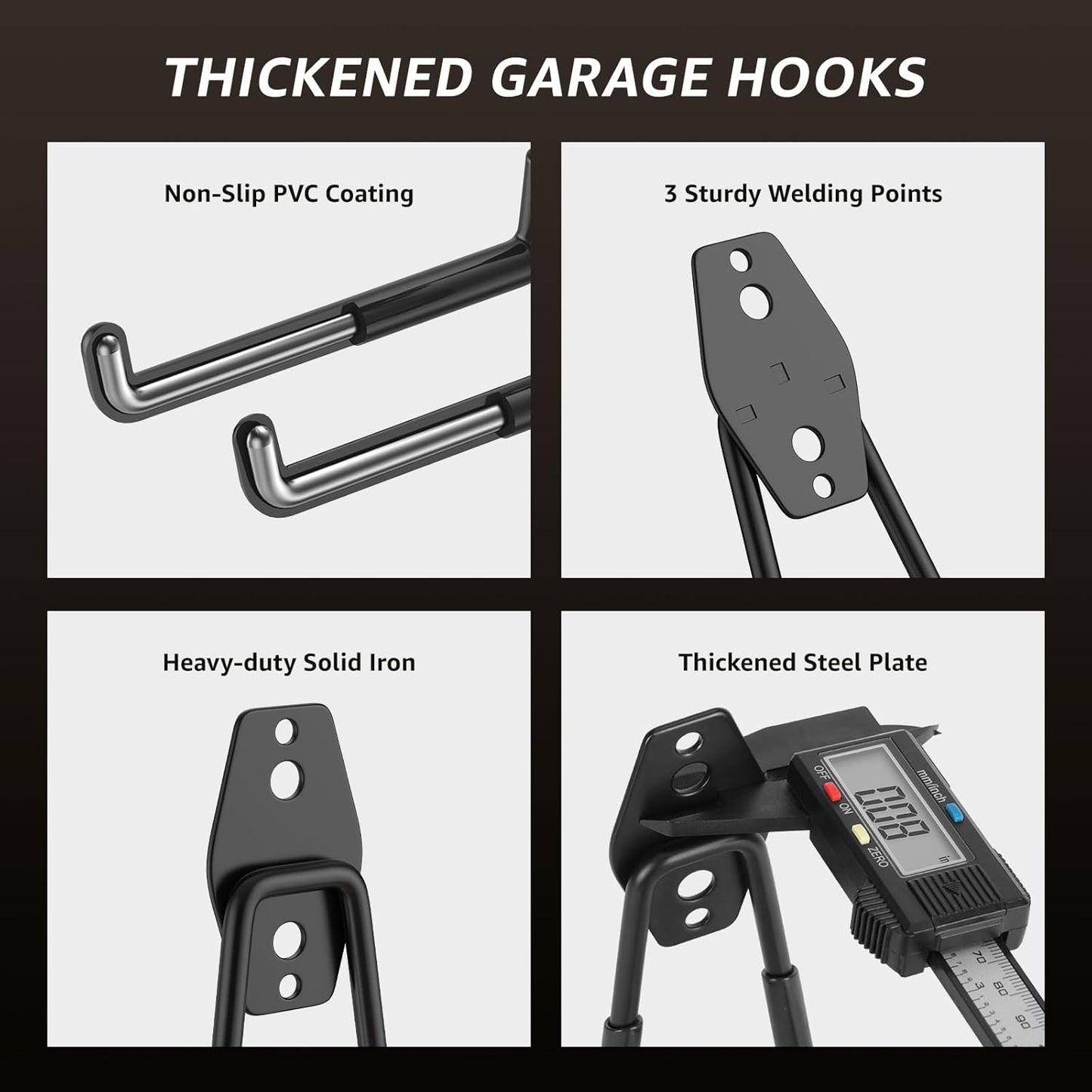 40 Pack Utility Steel Heavy Duty Wall Mount Garage Hooks,with Anti-Slip Coating,for Hanging Bikes,Ladder,Ropes,Bulk Items,Power,Yard and Garden Tools