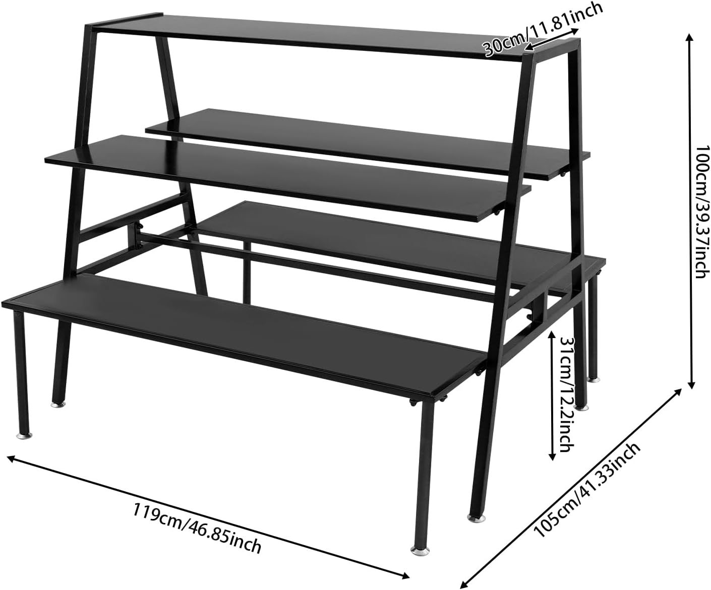 Nesting Tables for Retail Display, 3 Tier Metal Shoe Handbag Display Stand, Modern Retail Display Tables for Boutiques, Floor Standing Double Side Display Riser Shelf for Clothing Stores (Black)