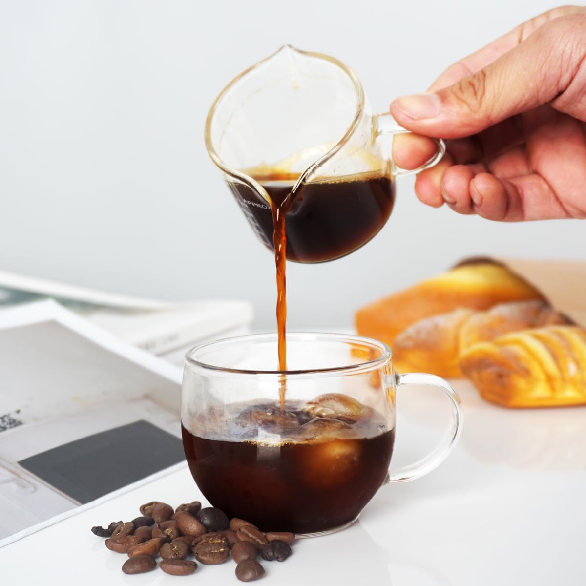 BCnmviku 1 Pack Double Spouts Measuring Triple Pitcher Milk Cup 75ML Espresso Shot Glasses Parts Clear Glass