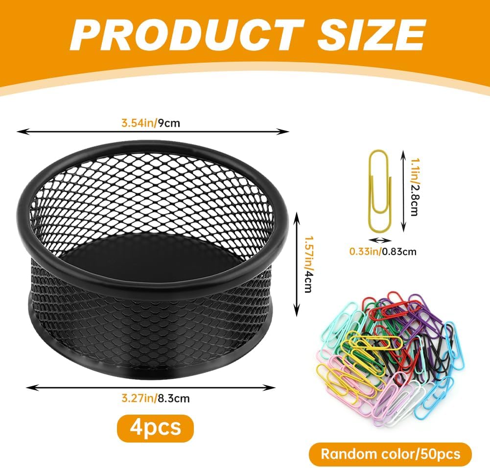 Paper Clip Holder With 50PCS Colored paper clips, 2/4PCS Stackable PaperClip Organizer for Desk,Metal Mesh PaperClip Holders with Non-Slip EVA Pad,for Office Binder Box(4pcs)