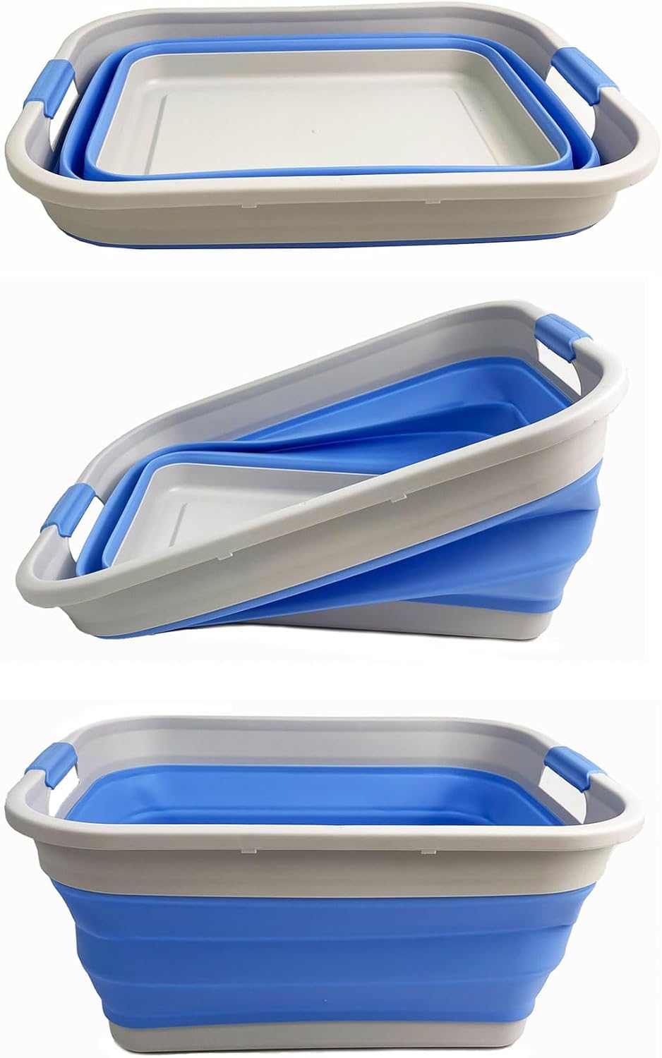 SAMMART 41L (10.8 gallon) Collapsible Plastic Laundry Basket - Foldable Pop Up Storage Container/Organizer - Portable Washing Tub - Space Saving (Grey/Little Boy Blue, Rectangular)