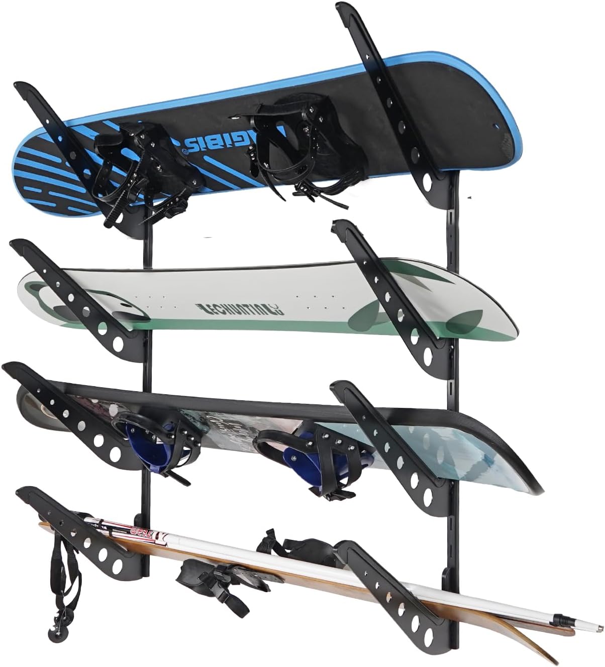 Snowboard Wall Racks, Adjustable Storage Rack for Ski, Surfboard, Wakeboard, Snowboard Wall Mount Display, White/Black