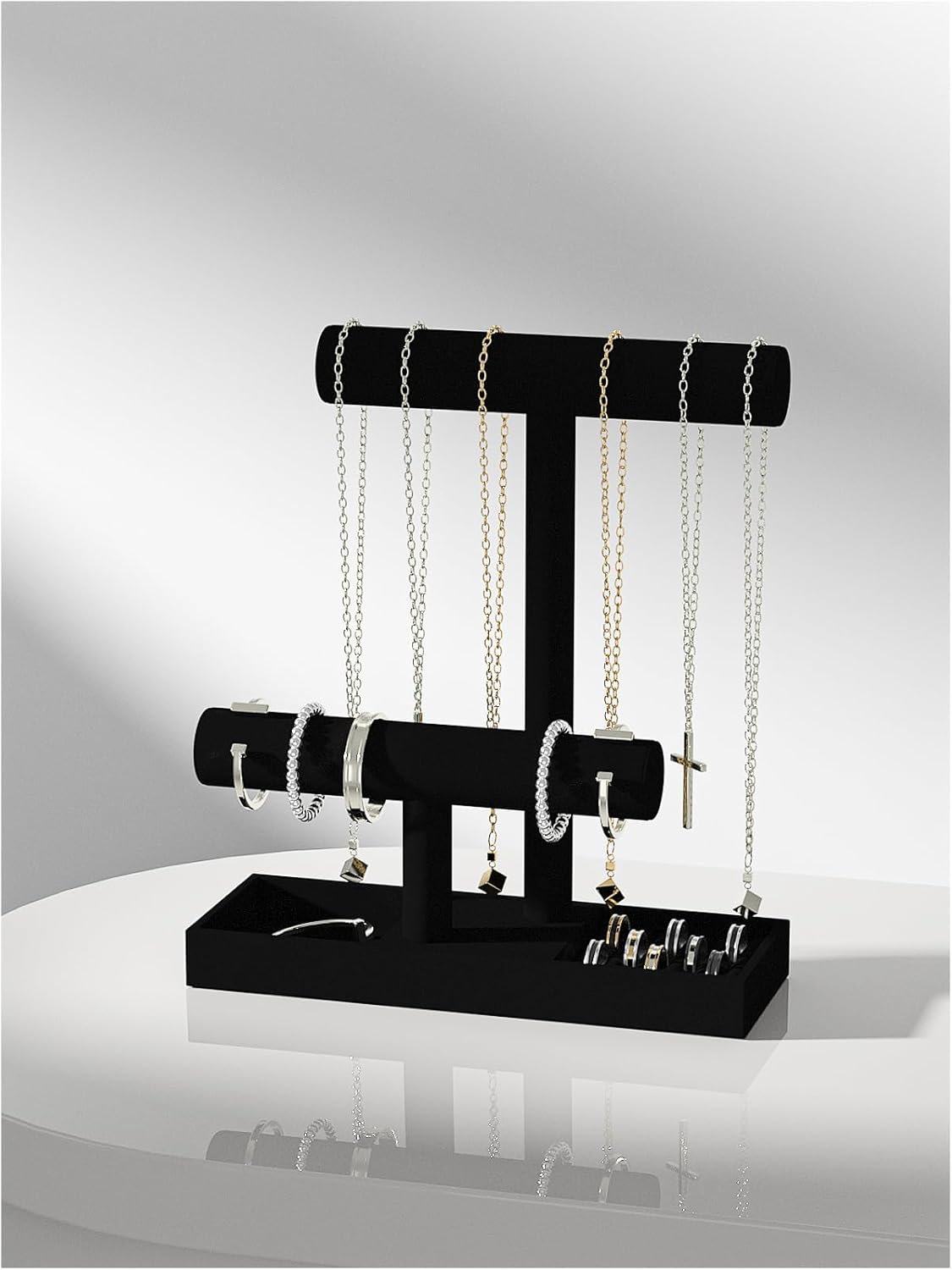 Bracelet and Necklace Holder,Velvet Jewelry Necklace Display Organizer Stand,bracelet Holder for Selling,Bracelet and Necklace Storage Tree (Style 2（Black）)