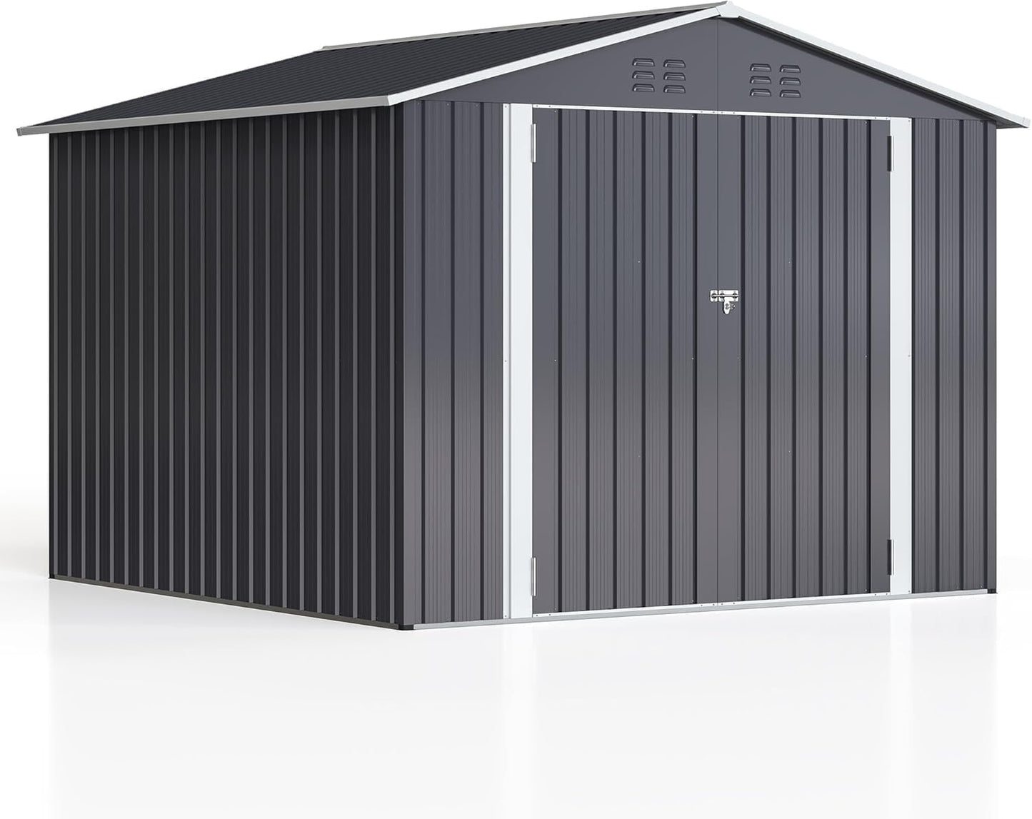 8x8 FT Outdoor Storage Shed, Garden Shed with Updated Frame Structure and Lockable Doors, Metal Tool Sheds for Backyard Garden Patio Lawn, Gray
