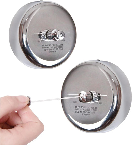 Heavy Duty Retractable Clothesline Indoor Outdoor 2-Pack of Stainless Steel Lines Offers Sturdy, Adjustable Drying Space. Doubles as a Practical Retractable Shower Curtain for Versatile use in Homes