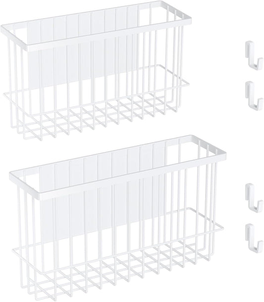 Magnetic Metal Basket Organizers, 2 Pack Large & Small, White, Strong Magnet Hanging Wire Storage Basket, Refrigerator/Whiteboard Classroom/Locker