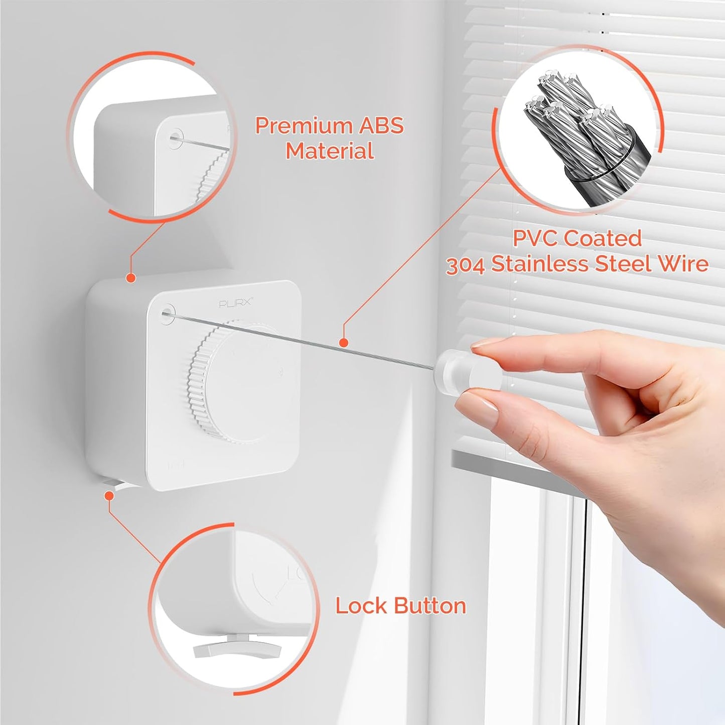 Retractable Clothesline Indoor, Non-Sagging Outdoors Clothesline Retracting, Heavy Duty Retractable Clothes Drying Laundry Line, Wall Mounted Stainless Steel Line - 13.8 Ft (White)