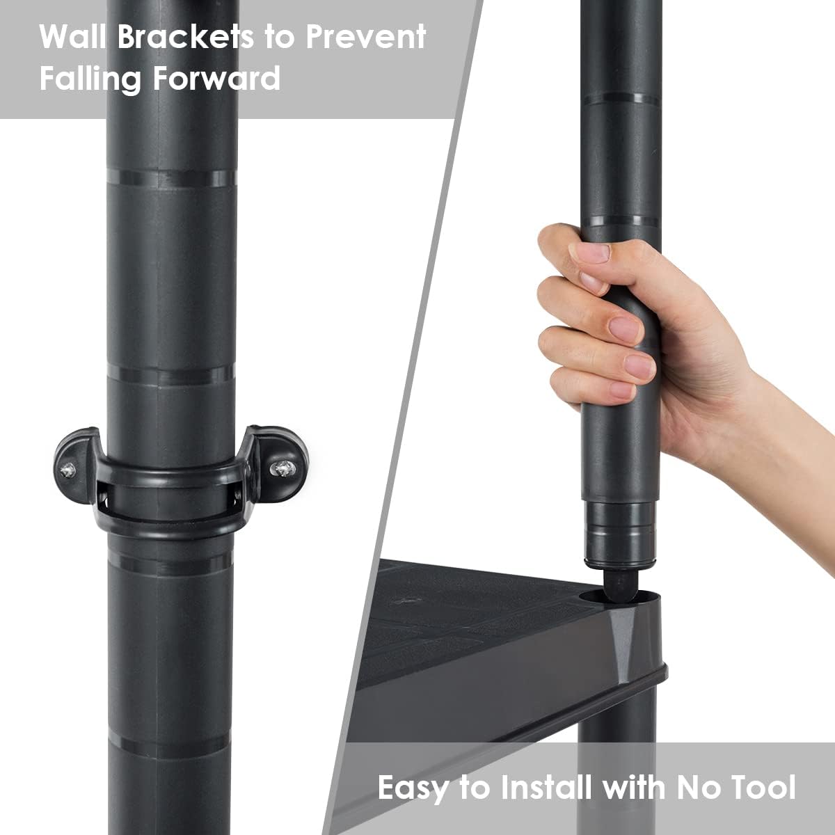 IRONMAX 5-Tier Plastic Shelving Unit, Multi-Purpose Shelf Rack, No Tools Required, Free Standing Storage Shelves for Garage Basement Kitchen, Black (1, 33.5“L X 16”W X 73“H)