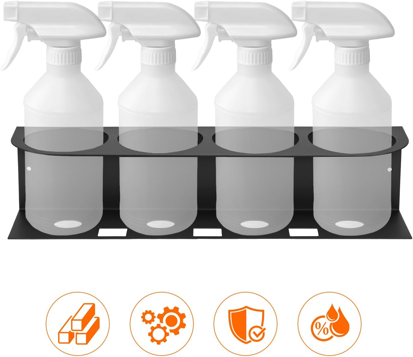 QWORK 4-Spray Bottle Holder Organizer, Wall Mount Aerosol Can Storage Rack for Garage & Workspace, Powder Coated Steel, Black,