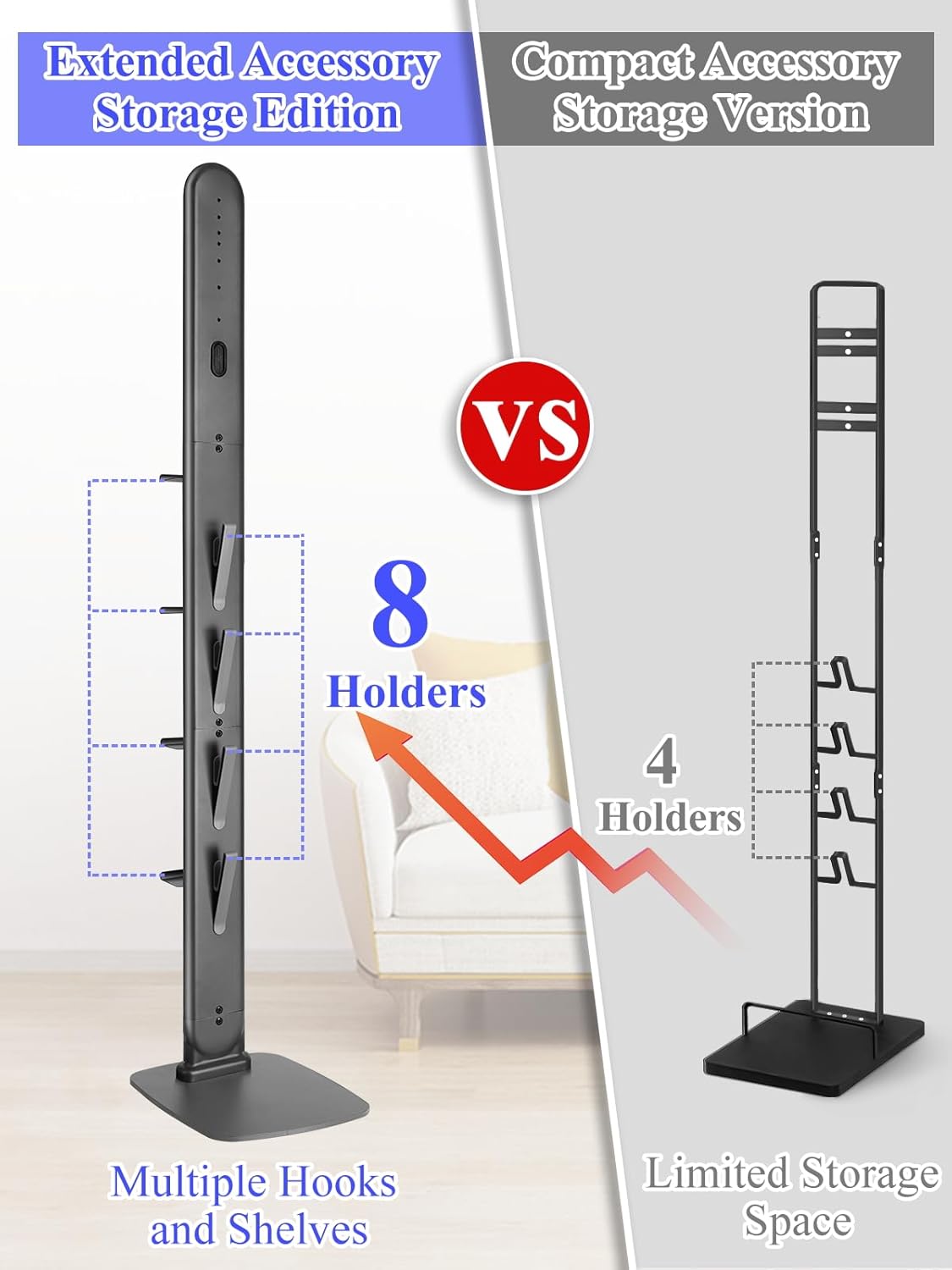 Haturi Premium Vacuum Stand for Dyson Gen5 V15 V12 V11 V10 V8 V7 V6, Metal Attachment Holder with 4 Hooks & 4 Shelves, Hidden Cord Design, Space-Saving Storage Organizer for Dyson Cordless Vacuums