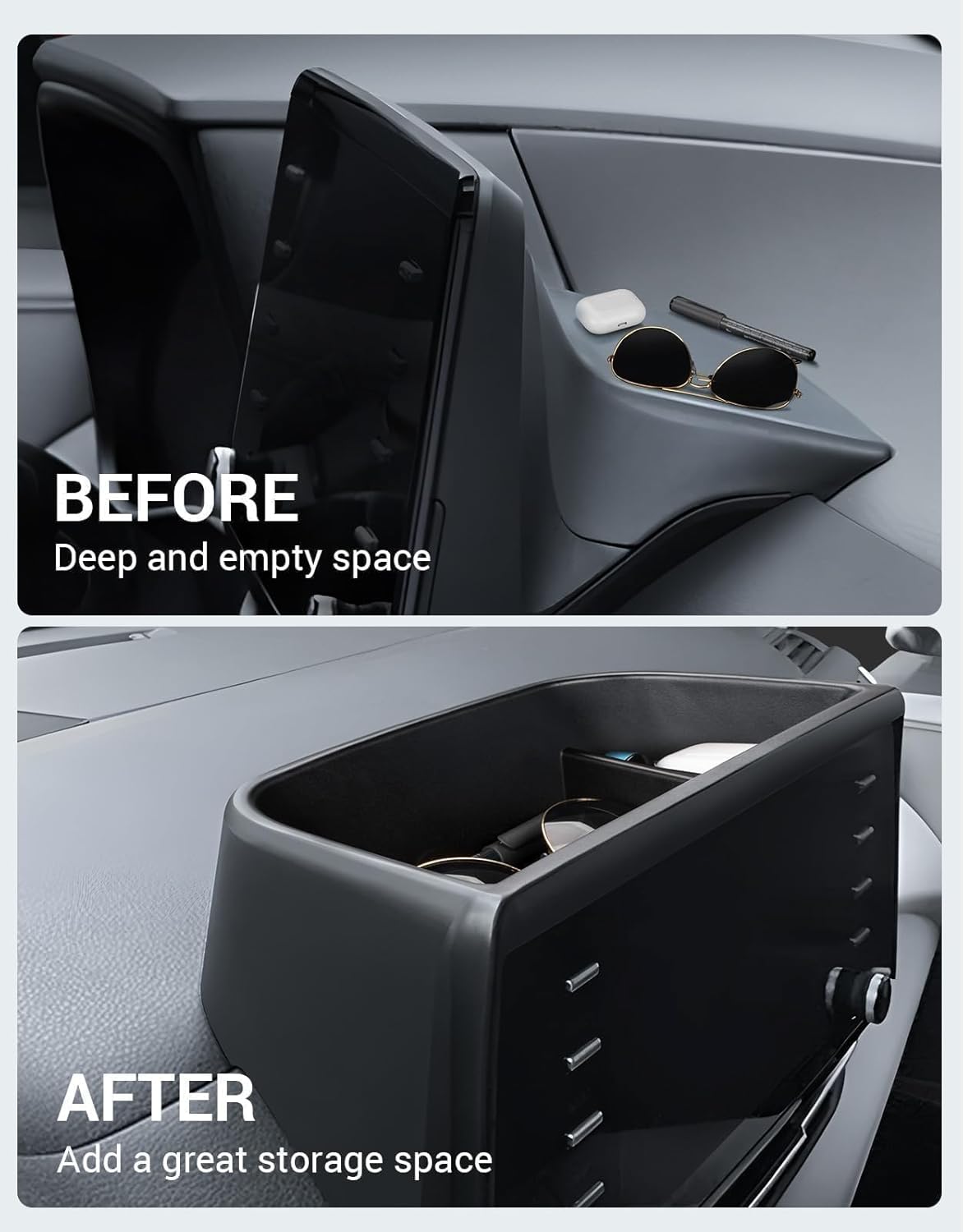 Ecarzo Tray Phone Holder Compatible with 2024 2023 2022 2021 Toyota Sienna Interior Accessories, Hidden Storage Organizer Behind Screen Sunglass Tissue Holder (Not for 2025)
