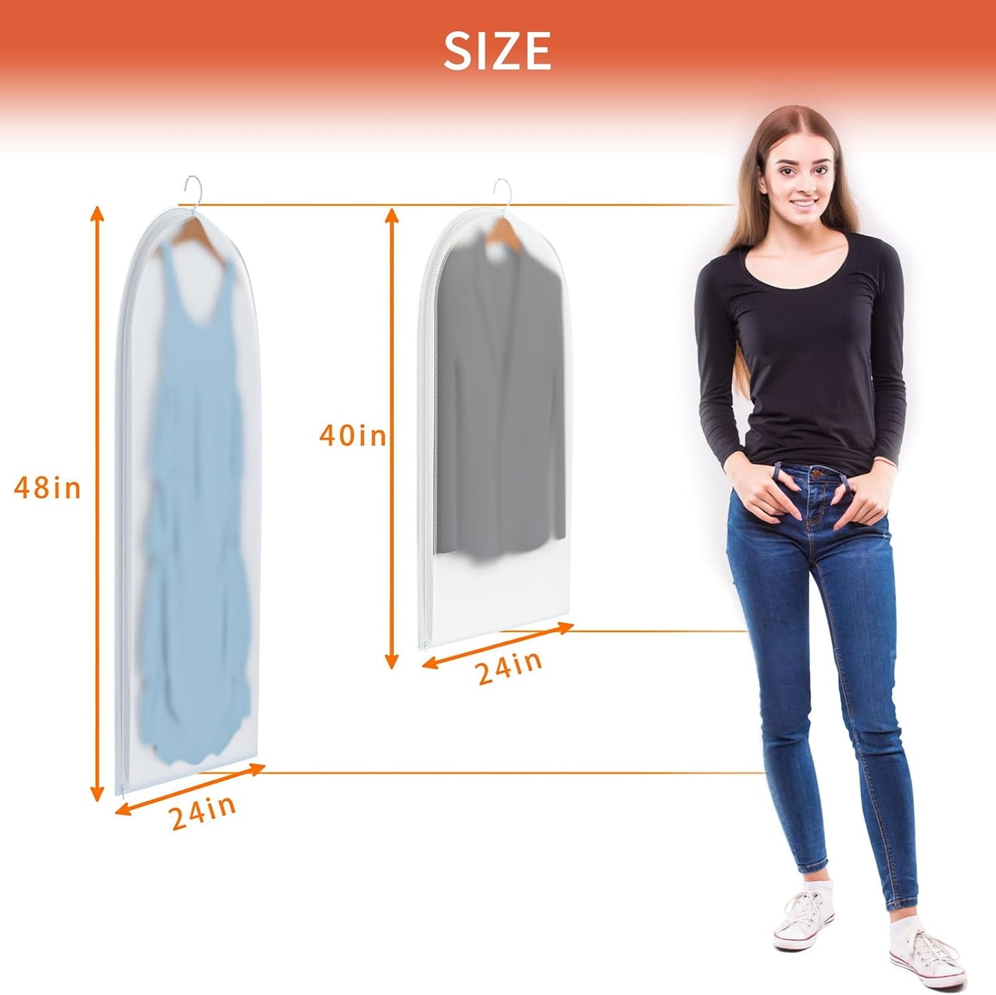 Clear Garment Bags for Hanging Clothes,40in Dress Clothing Suit Coat for Sweater Closet Storage Translucent Garment Dress Hanging Garment Bags Clothes Covers (6-Pack)