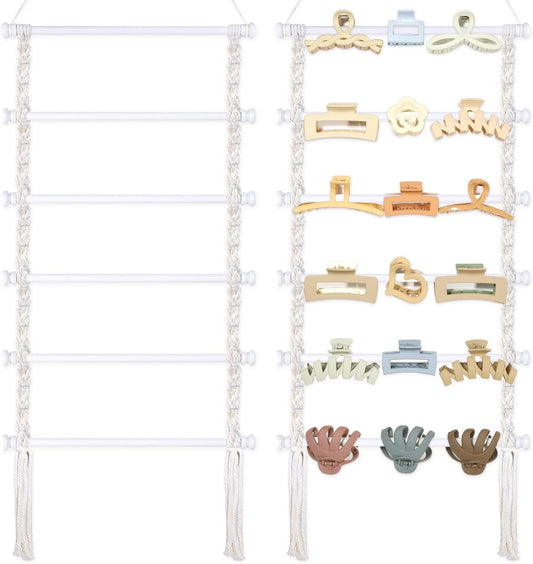 Macrame Hair Claw Clip Organizer,White Hanging Hair Clip Holder and Storage for Women Girls,Claw Clip Hanger Home Decor for Wall,Door,Closet