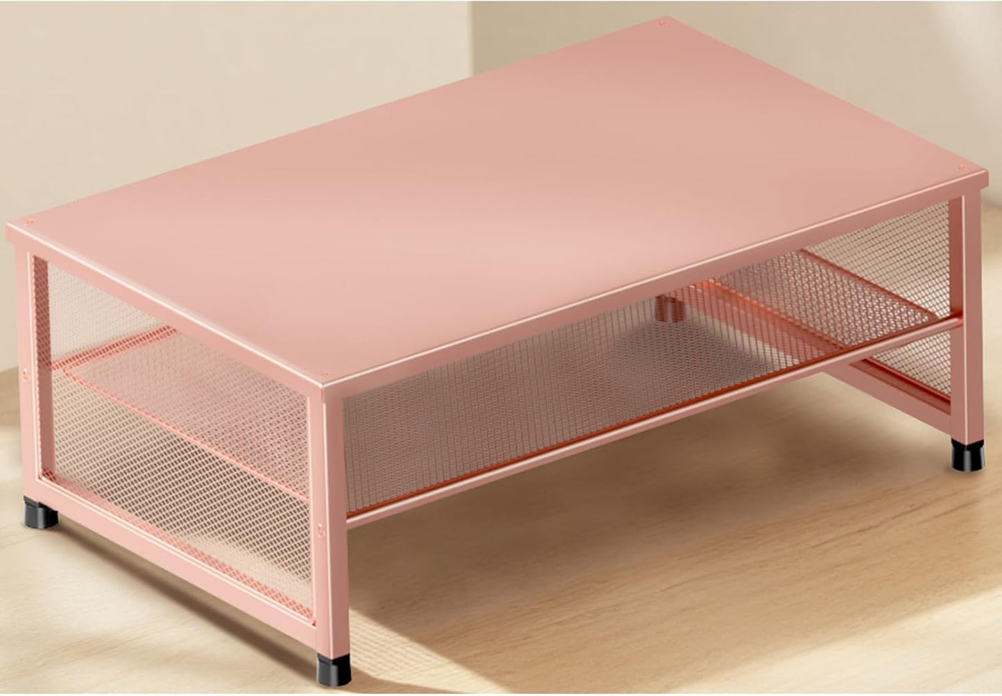 Desk Organizers and Accessories, 2-Tier Metal Computer Monitor Stand Riser, Desk Organizer for Monitor, Printer & Laptop Stand, Desktop Workspace Organizers for Office Supplies(Rose Gold)