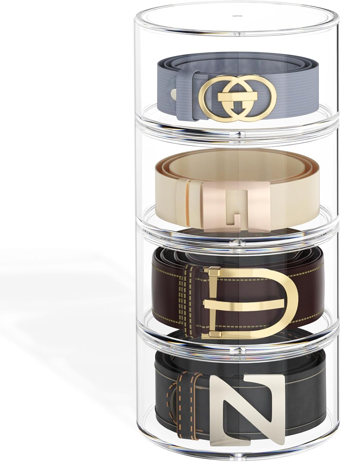 Belt Organizer for Closet Storage: Clear Acrylic 4-Layer Stackable Belt Box, Space-Saving Neat Case Holder