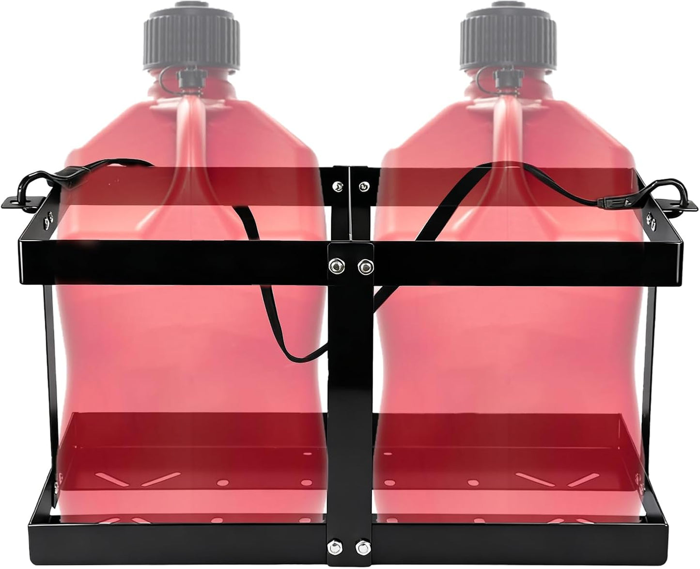 Fuel Jug Container Holder,Gas Can Holder For Trailer,with 4 Fixed Columns and Straps,Fits Two 5 Gallon Gas Can,Compatible With VP Racing Fuel Jug 5.5 Gallon