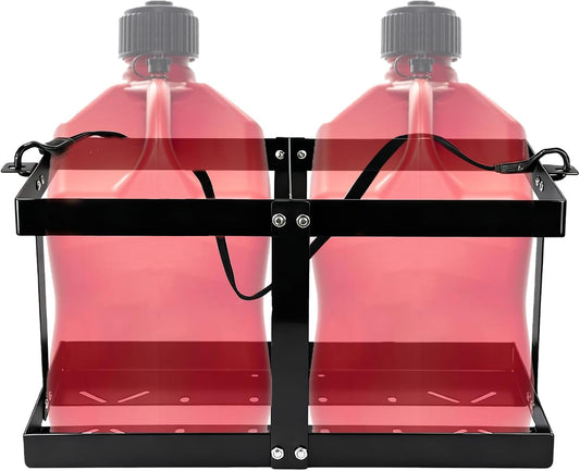 Fuel Jug Container Holder,Gas Can Holder For Trailer,with 4 Fixed Columns and Straps,Fits Two 5 Gallon Gas Can,Compatible With VP Racing Fuel Jug 5.5 Gallon