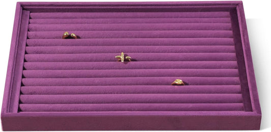 Velvet Ring Display Tray, Stackable Muilt Slot Rings Ear Stud Storage Tray, Drawer Insert Jewelry Accessories Organizers Plate (Purple)