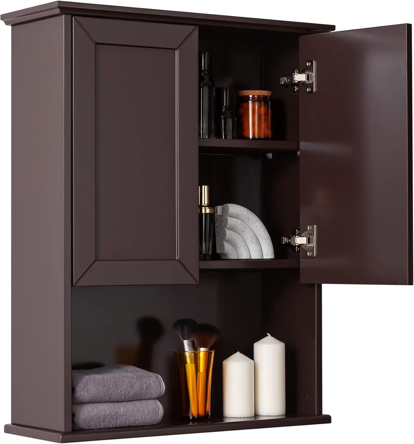 Wall Cabinet, 23x29 inch Medicine Cabinet, Over Toilet Storage with Adjustable Shelf, Wooden Expresso Bathroom Cabinet with 2 Doors