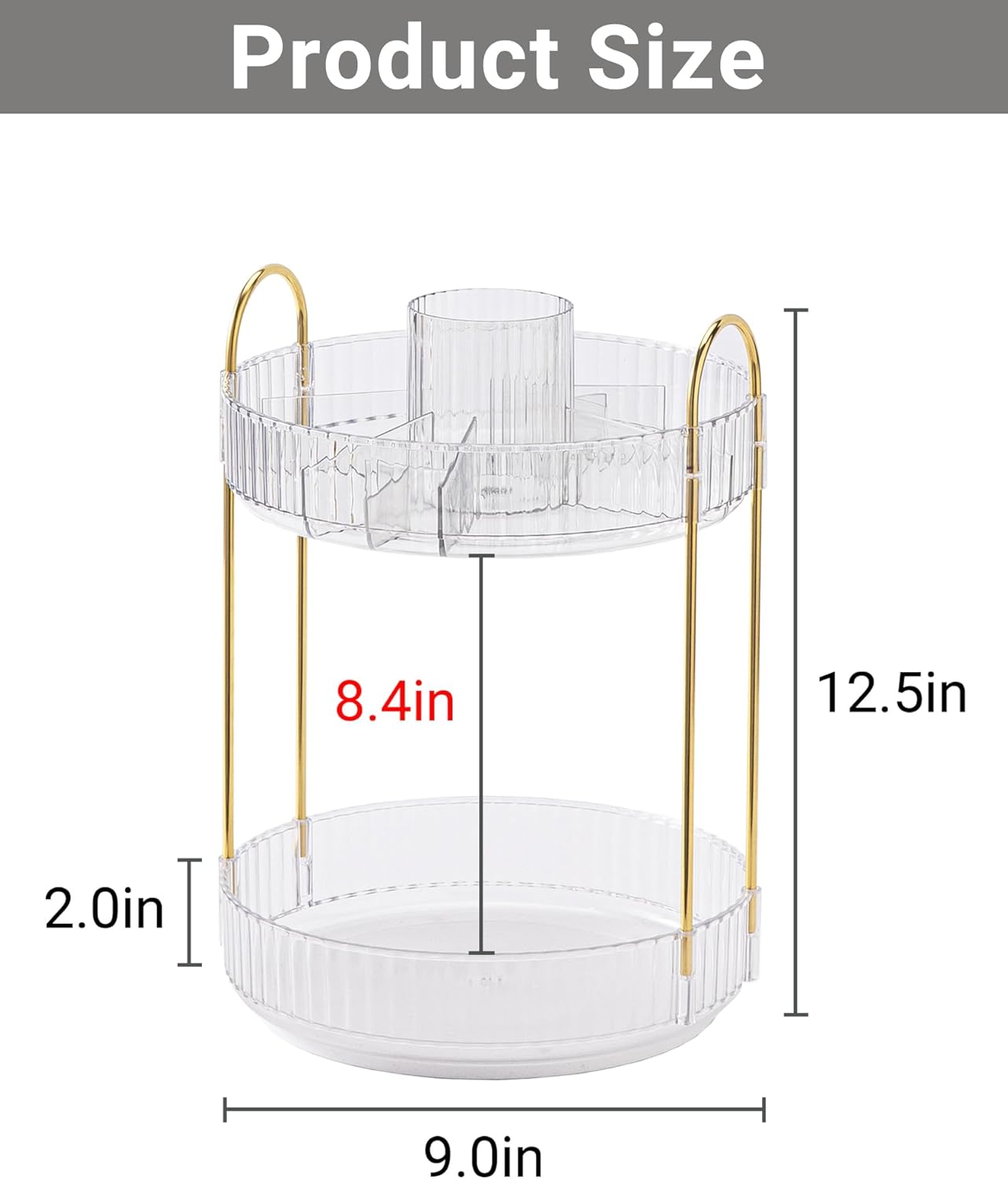 360 Rotating Makeup Organizer,2 Tier Large Capacity Make Up Organizers and Storage,Skincare Perfume Vanity Organizers,Bathroom Cosmetics Storage Organizer Countertop(Clear)