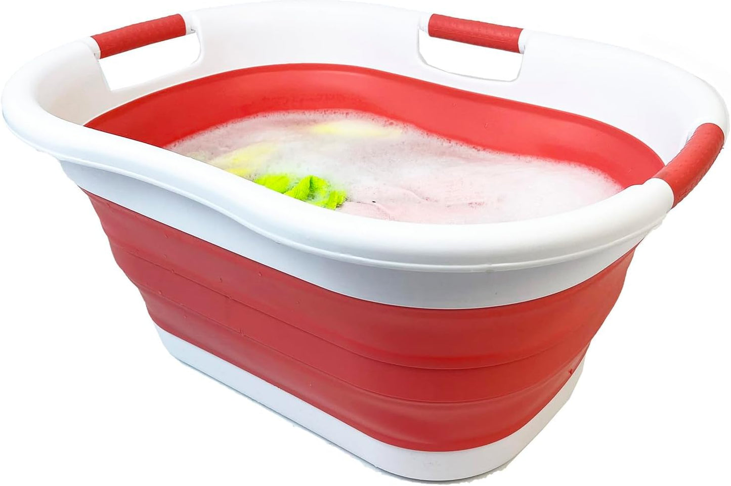 SAMMART 40L (10.5 gallon) Collapsible Plastic Laundry Basket - Foldable Storage Container- Portable Washing Tub - Space Saving Hamper (1, White/Coral Pink)
