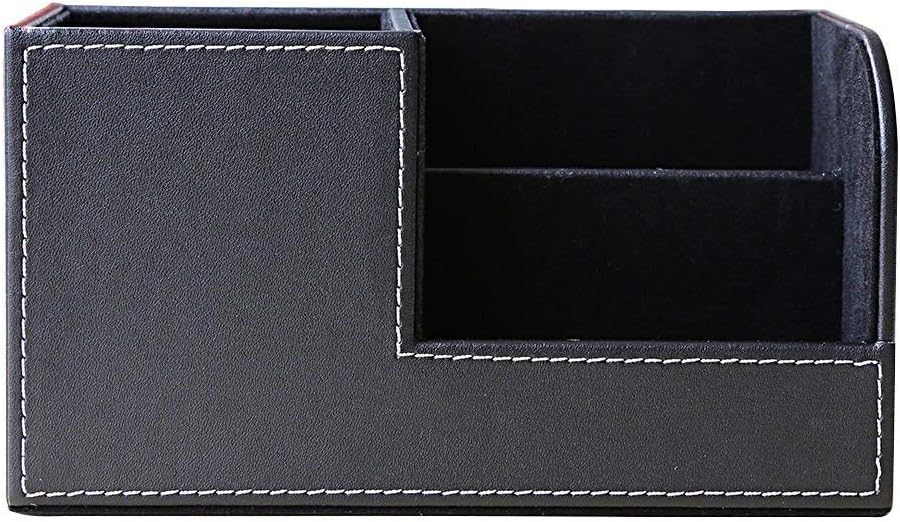 KINGFOM Desk Organizer Office Supplies Caddy Pu Leather Multi-function Storage Box Pen/Pencil,Cell phone, Business Name Cards Remote Control Holder Black