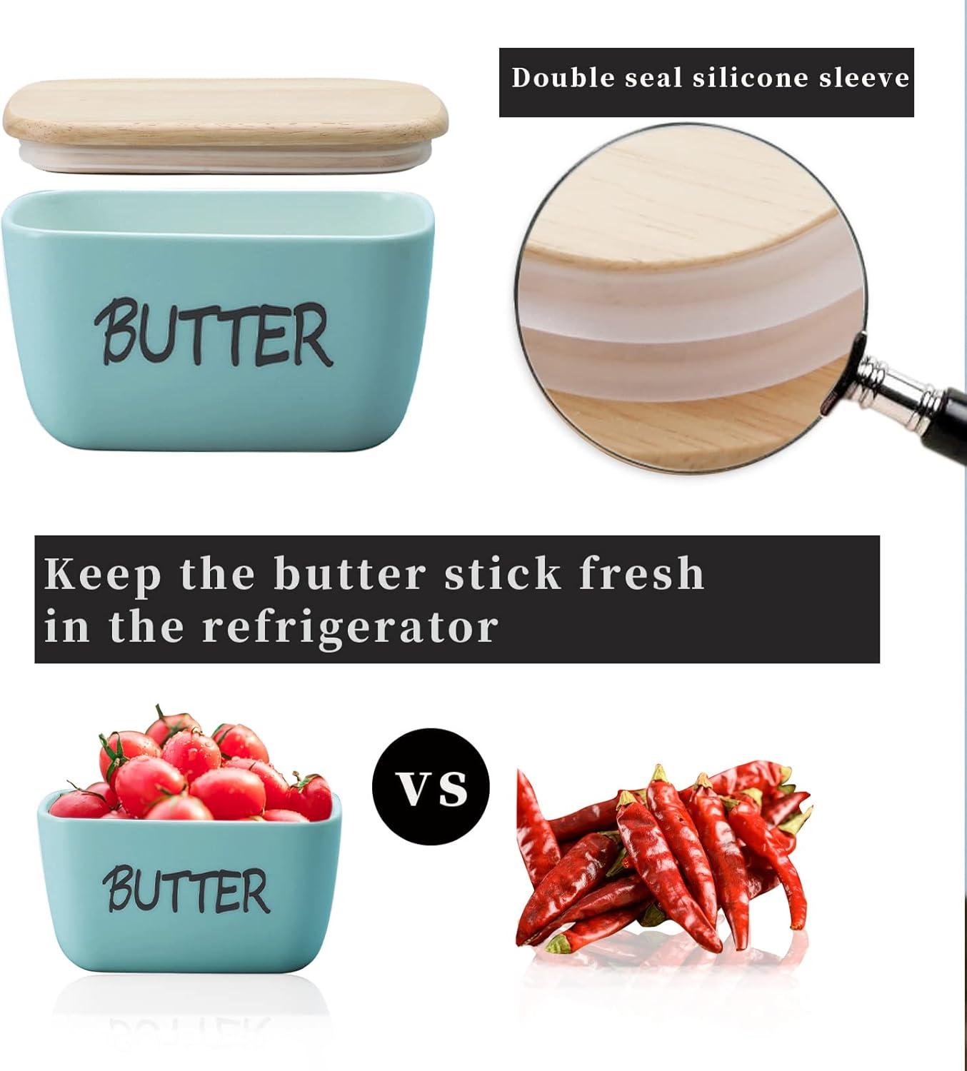 HAOTOP Large Porcelain Butter Dish with Lid Perfect for 4 Sticks of Butter (Turquoise)