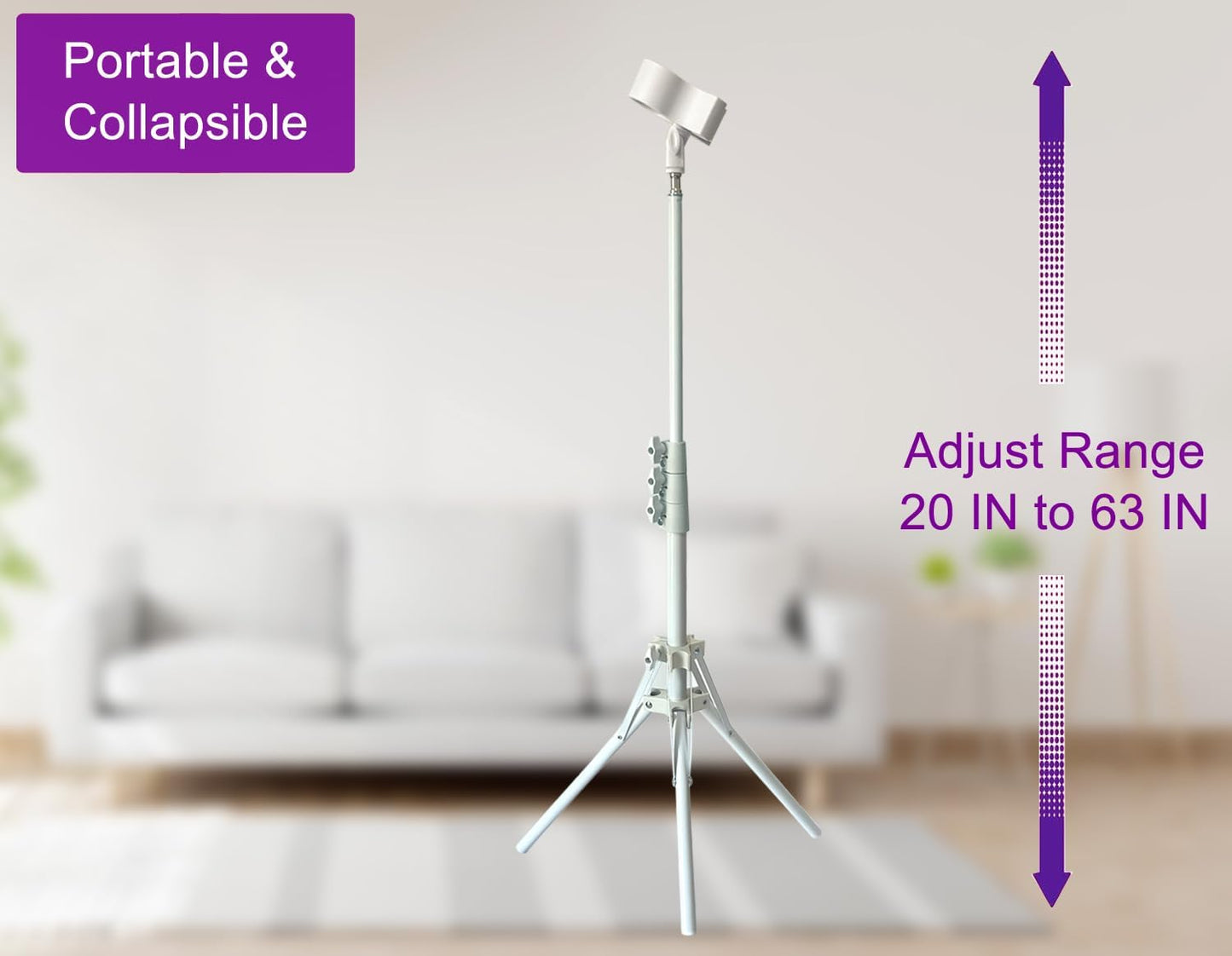 Hair Dryer Stand White 20-63 Inch Adjustable Blow Dryer Holder with Tripod and Universal Clip, Easy to Use, Hands Free Relieve Wrist Pain, Shoulder Periarthritis etc
