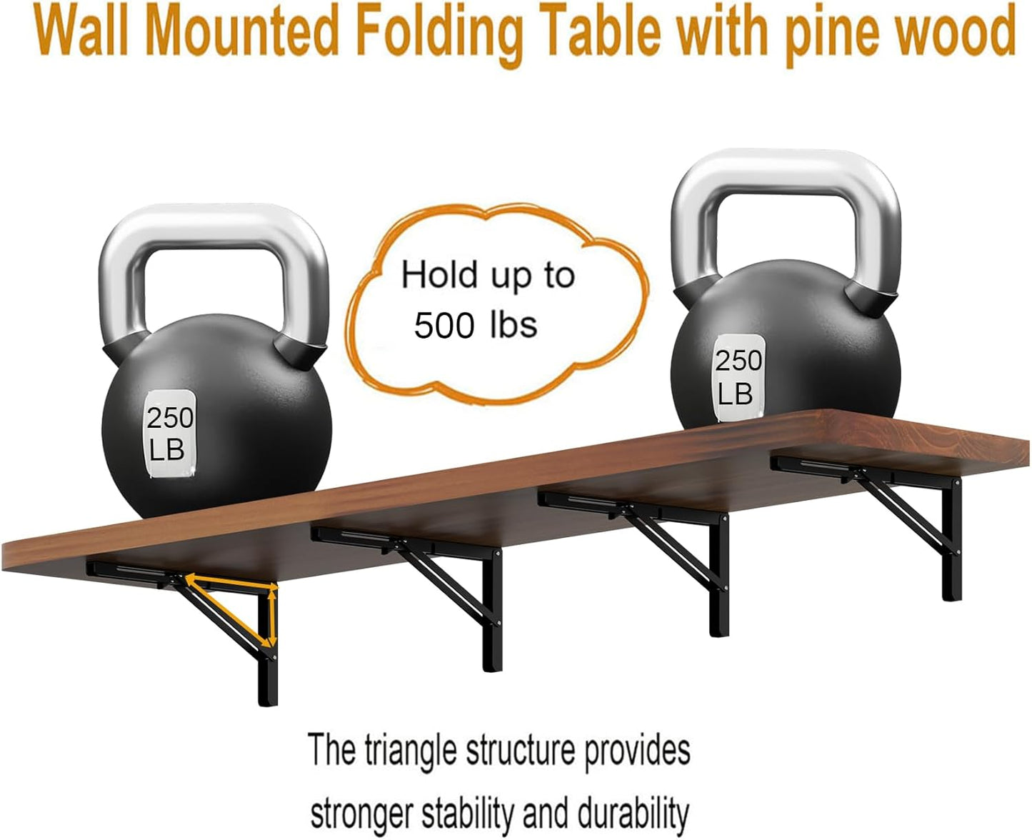 IAE Wall Mounted Folding Table with Pine Wood,72" x 16" Floating Wall Desk,Laundry Folding Table with Shelf Brackets,Fold Down Desk Shelf,Folding Workbench for Home,Dining,Laundry Room,Kitchen,Teak