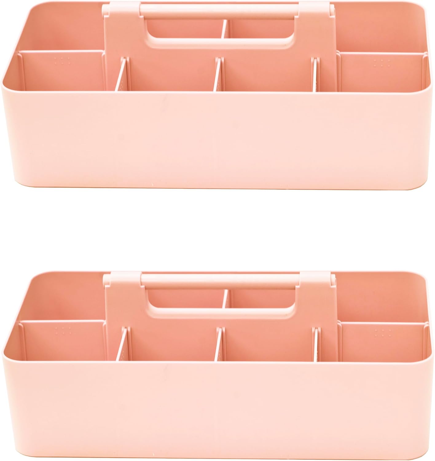 2 PACK - Portable DIY 8 Dividers Durable Plastic Organizer Tote Tool Home Office School Toy Arts Craft Pencil Kids Baby & Supply Cleaning Caddy with Handle Made In USA (Indie Pink)