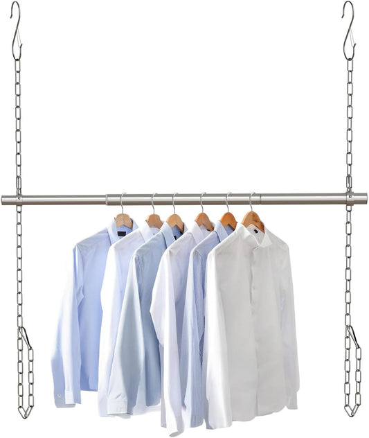 Hanging Closet Rod, Adjustable Width and Height Closet Rods Extender, 17-40inch Heavy-Duty Stainless Steel Bar, Space-Saving Closet Rod Hanging Clothes, 1Pack(Silver)
