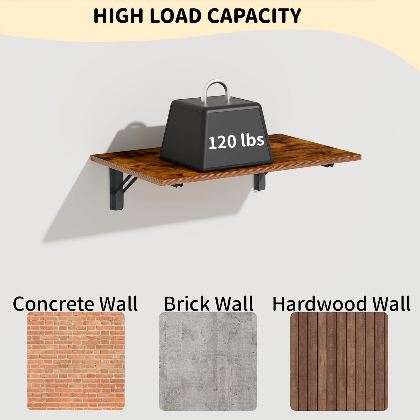 GOYLSER Wall Mounted Folding Table Floating Desk for Small Spaces, Fold Down Laundry Wall Table with Brackets
