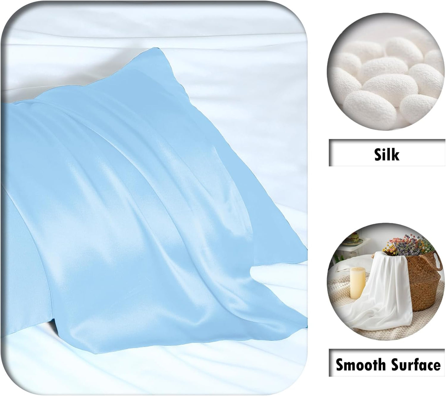 Mulberry Silk Pillow Cases Standard Size Silk Pillowcase with Zipper Soft Breathable Smooth Cooling Satin Silk Pillow Covers for Sleeping for Hair and Skin (Sky Blue,20"X 26",1Pcs)