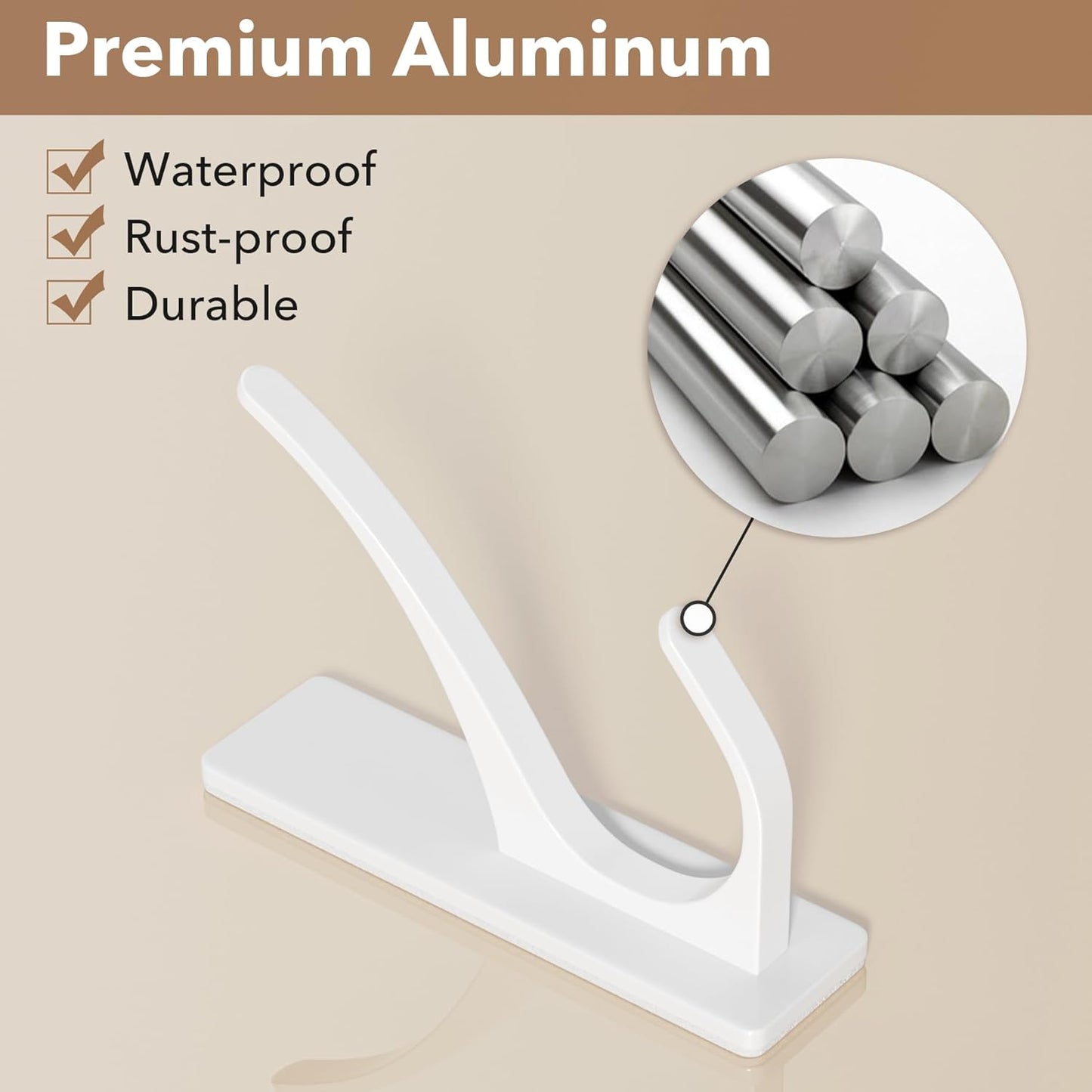 pickpiff Self Adhesive Coat Hooks for Hanging, Heavy Duty Stainless Double Wall Hook for Towel, Backpack, Hat, Sturdy Metal Hanger for Bathroom, Bedroom, Door, Wall Mounted, 10 Pack, White