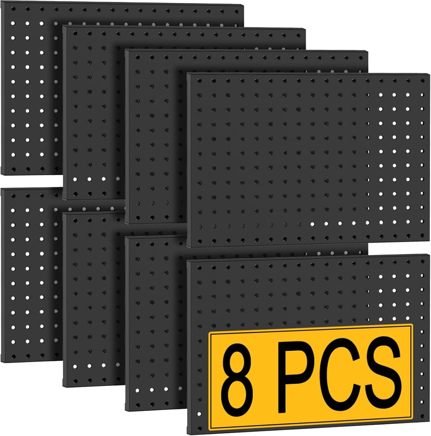 PBHEPJ 8 Pcs Metal Pegboard Panels, Heavy Duty Peg Boards for Garage and Garden Tool Storage, Includes Drywall Anchors and Screws Kits, Black (8 pcs 16in x 12in)