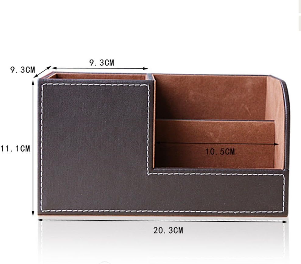 KINGFOM Desk Organizer Office Supplies Caddy Pu Leather Multi-function Storage Box Pen/Pencil,Cell phone, Business Name Cards Remote Control Holder Brown