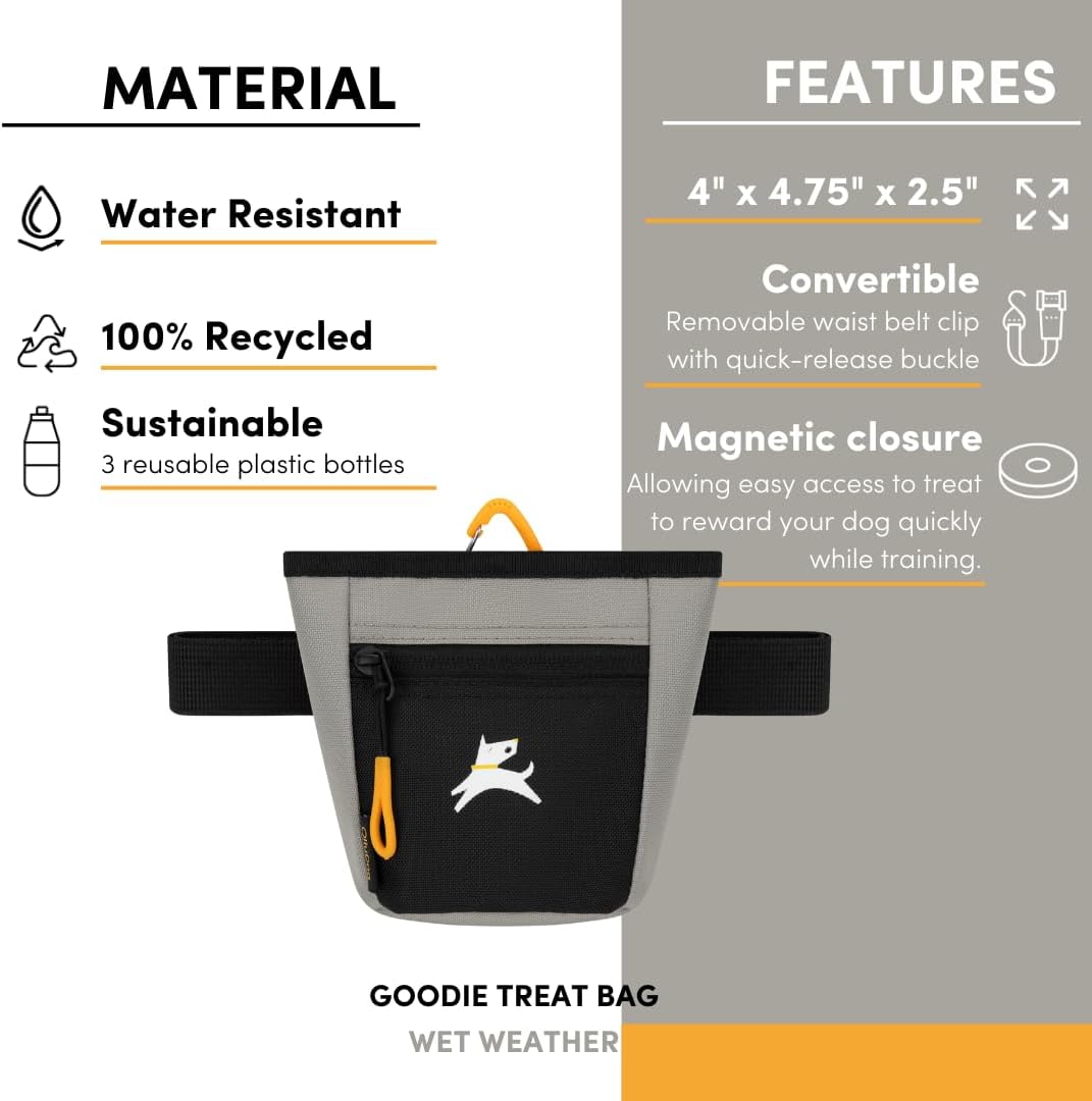 OllyDog Goodie Treat Bag, Dog Treat Pouch, Waist Belt Clip for Hands-Free Training, Magnetic Closure, Dog Training and Behavior Aids, Three Ways to Wear (Wet Weather)