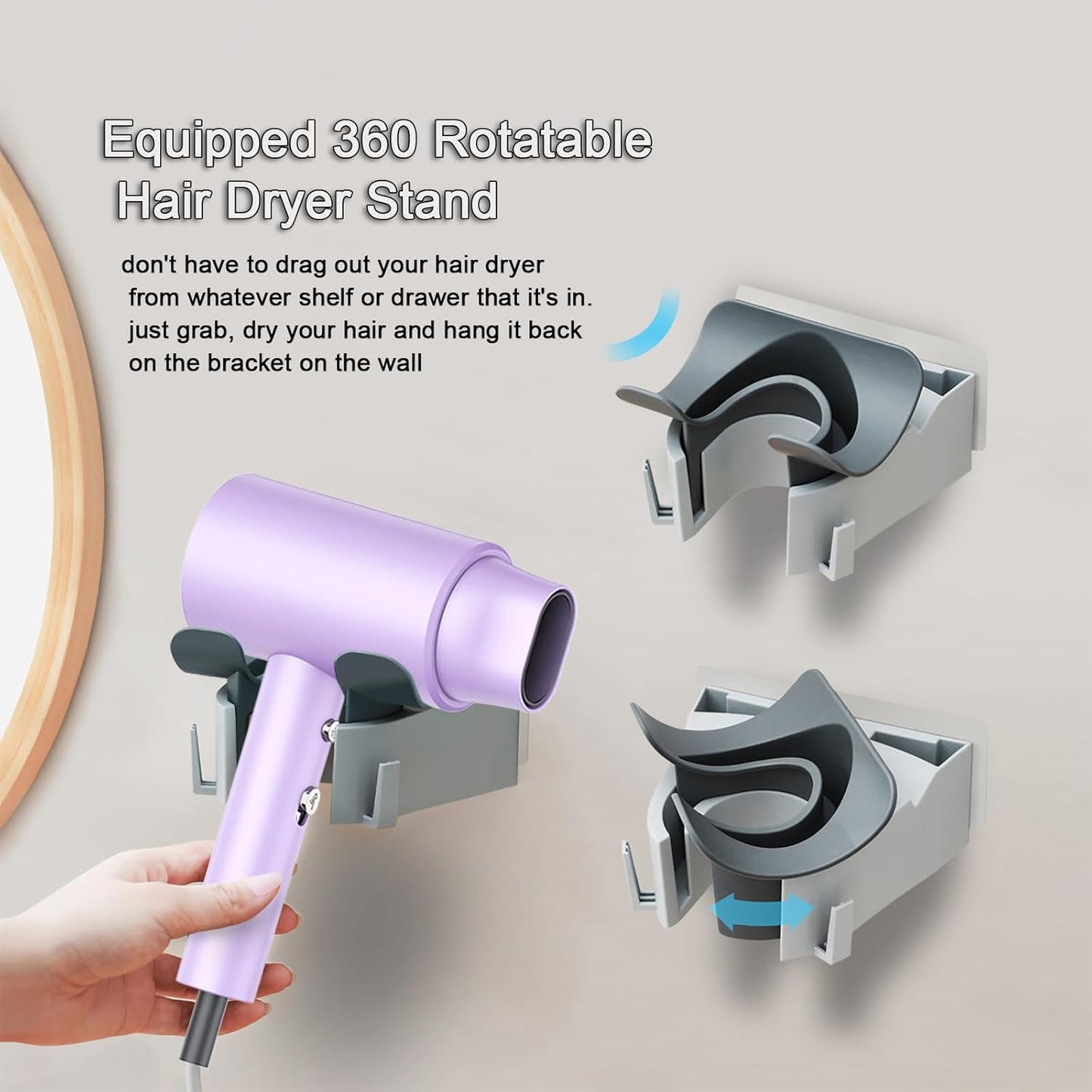 Salon Styling Hair Dryer with Wall Holder【Blue Light Negative Ions】 Fast Drying，High Power HairDryer for Home & Travel【Equipped 360 Rotatable Blow Dryer Stand 】 110V Matte Texture - Roland Purple
