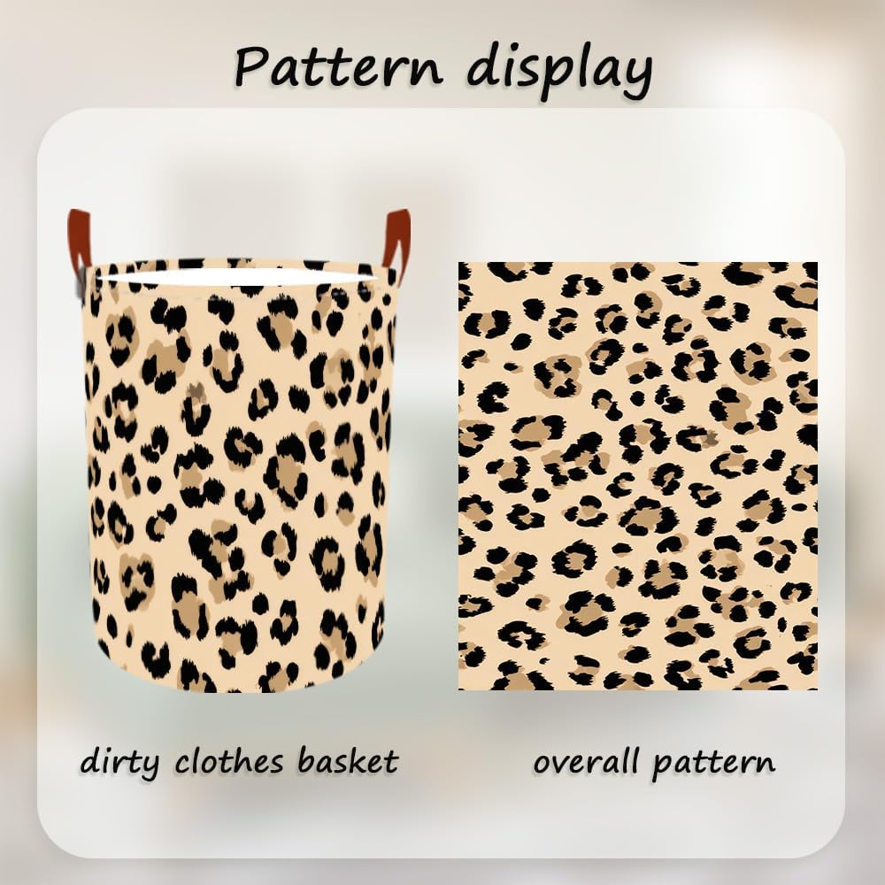 Laundry Baskets 15.7x19.7 Inch Large Classic Leopard Print Design Collapsible Laundry Hamper with Handles Oxford Fabric Clothes Storage Bin Foldable Dirty Clothes for Bedroom Bathroom Dorm