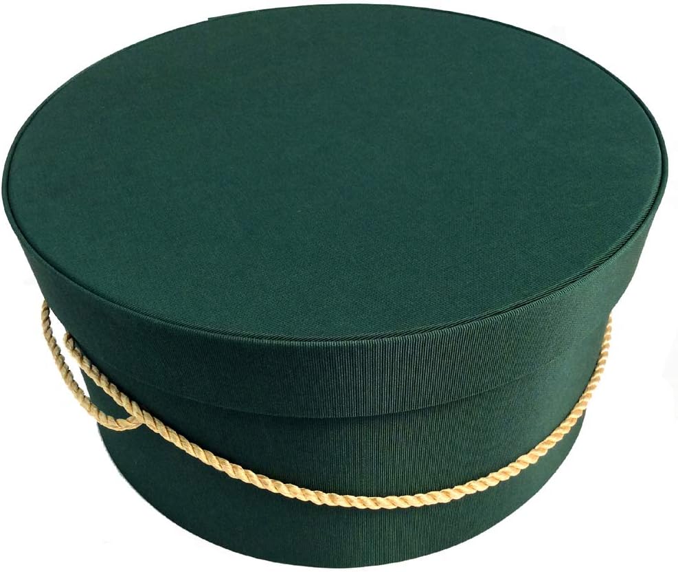 Sarah's Hat Boxes Classic Dark Green Hat Box – 11" x 5.5" (Dia. x Ht.) Handmade in USA – Odorless Non-Toxic Adhesive, Cording Handle – Premium Storage for Hats & Accessories