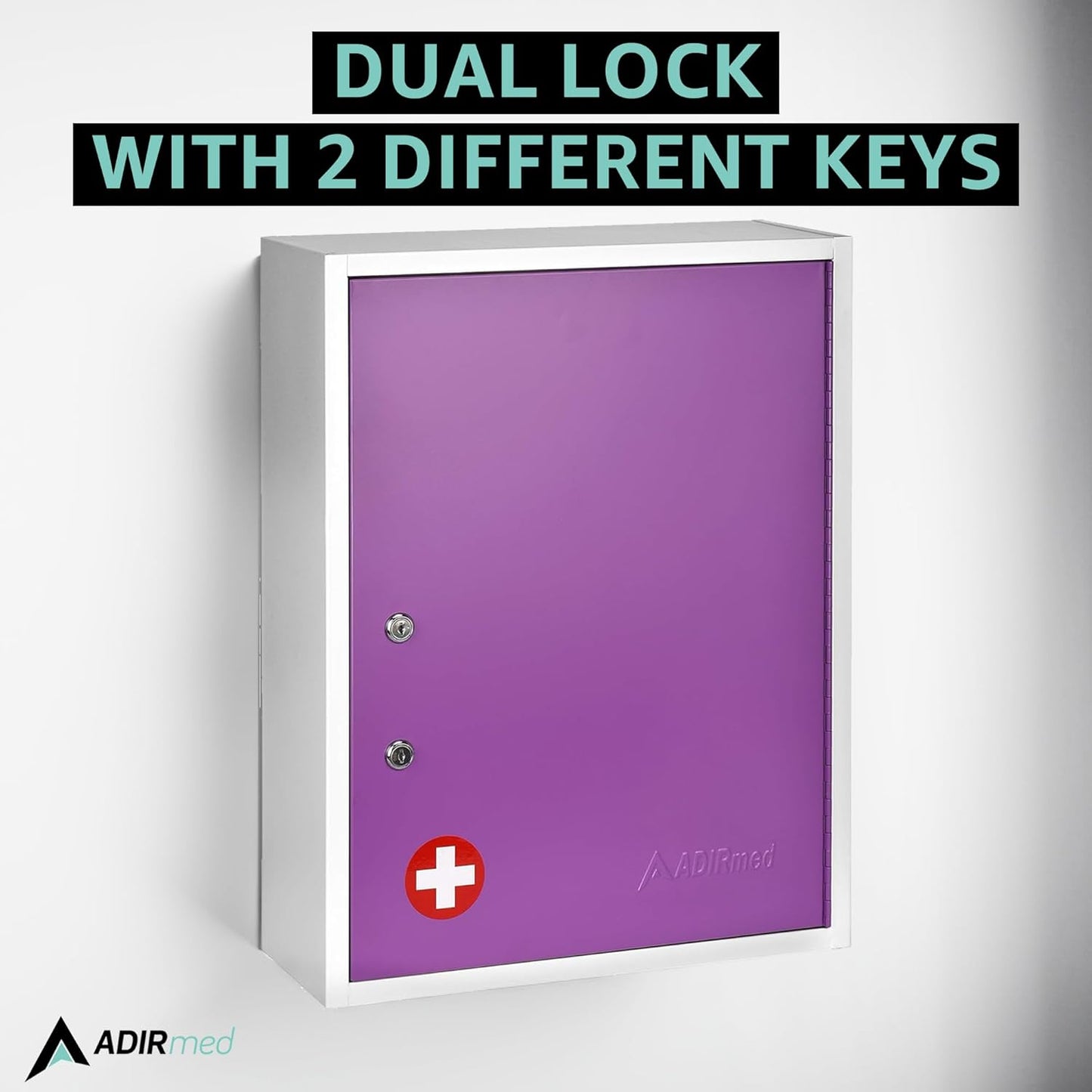 AdirMed Locking Medicine Cabinet Wall Mounted First Aid Cabinet with Lock, Lockable Wall Medicine Cabinet with Dual Lock and Dual Keys, 21" H x 16" W x 6" D, Purple
