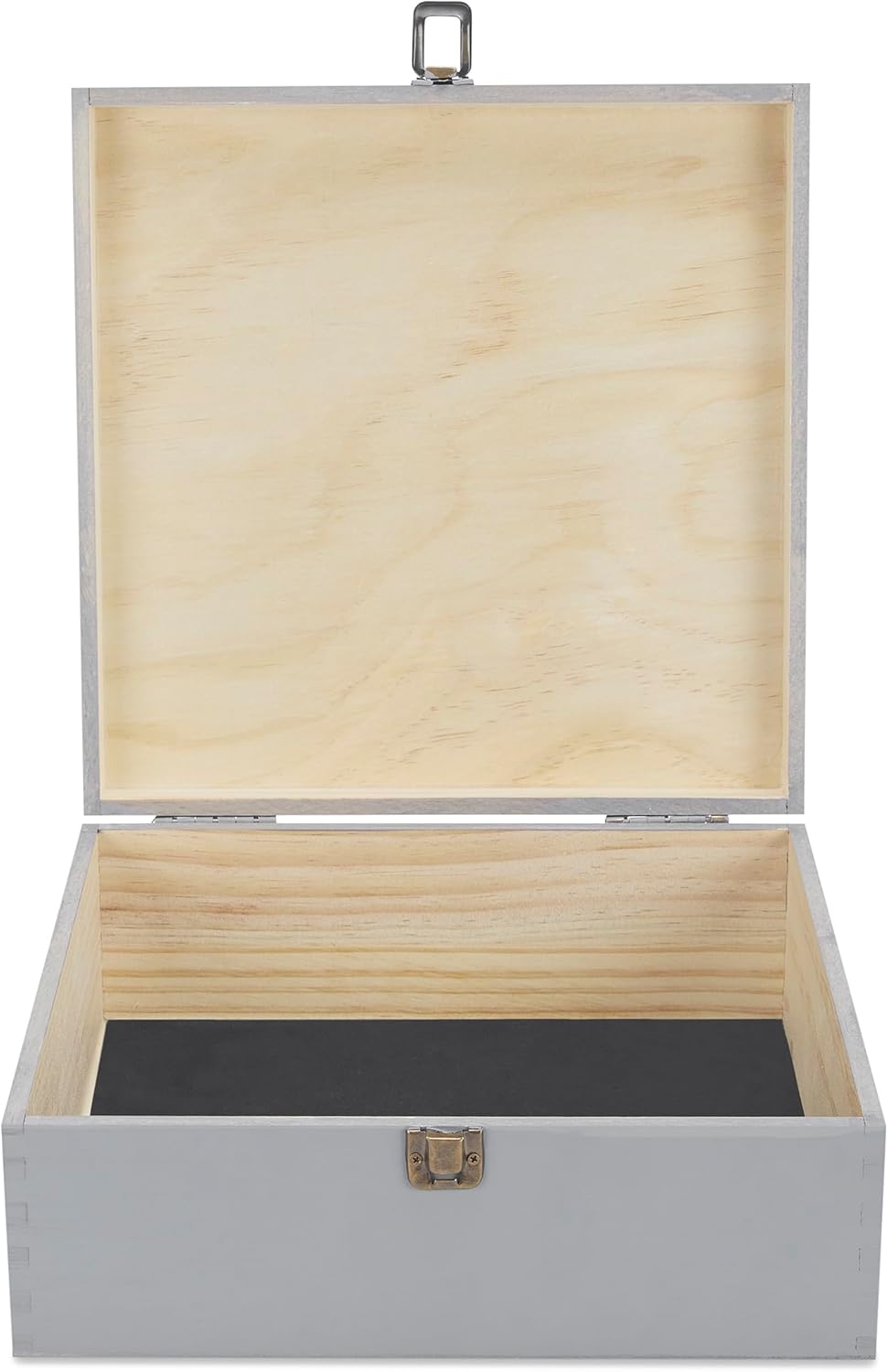 makerflo Large Grey Pine Wood Memory Box with Black Felt Inside, Hinged with Clasp, Keepsake Wooden Box Ideal for Craft and Personalization (Laser Engraving, Epoxy, UV DTF, and Vinyl) – Pack of 12