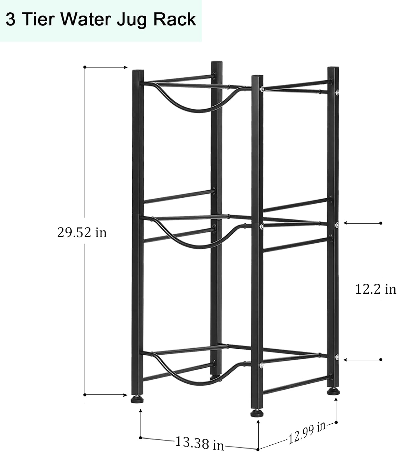 smusei 5 Gallon Water Bottle Holder 3 Tier Water Cooler Jug Rack Shelf Organizer Detachable Heavy Duty Kitchen Water Bottle Storage Rack for Home, Office, Black