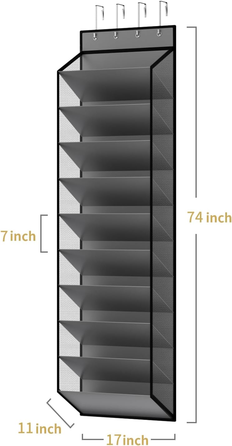 KEEPJOY 10 Tiers Mesh Over Door Shoe Organizer Storage, Hanging Shoe Holder for Door with Large Deep Pockets, Holds 20-30 Pairs of Shoes, Ideal for Sneakers & Boots.(Grey)