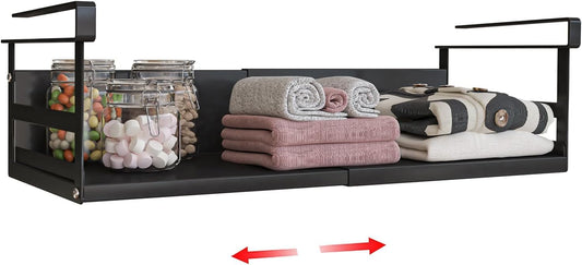 Expandable Under Cabinet Shelf Organizer with 0.94-Inch Thick Clips, Heavy Duty Extendable Under Shelf Storage Basket for Pantry or Laundry Room, Black, 1 Pack, Interior: 4.13" H x 7.2" D