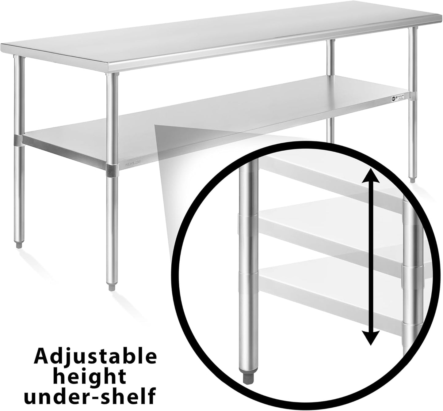 KUTLER Stainless Steel Table 24 x 72 Inches, NSF Heavy Duty Commercial Kitchen Prep and Work Table with Undershelf for Restaurant, Hotel, Home