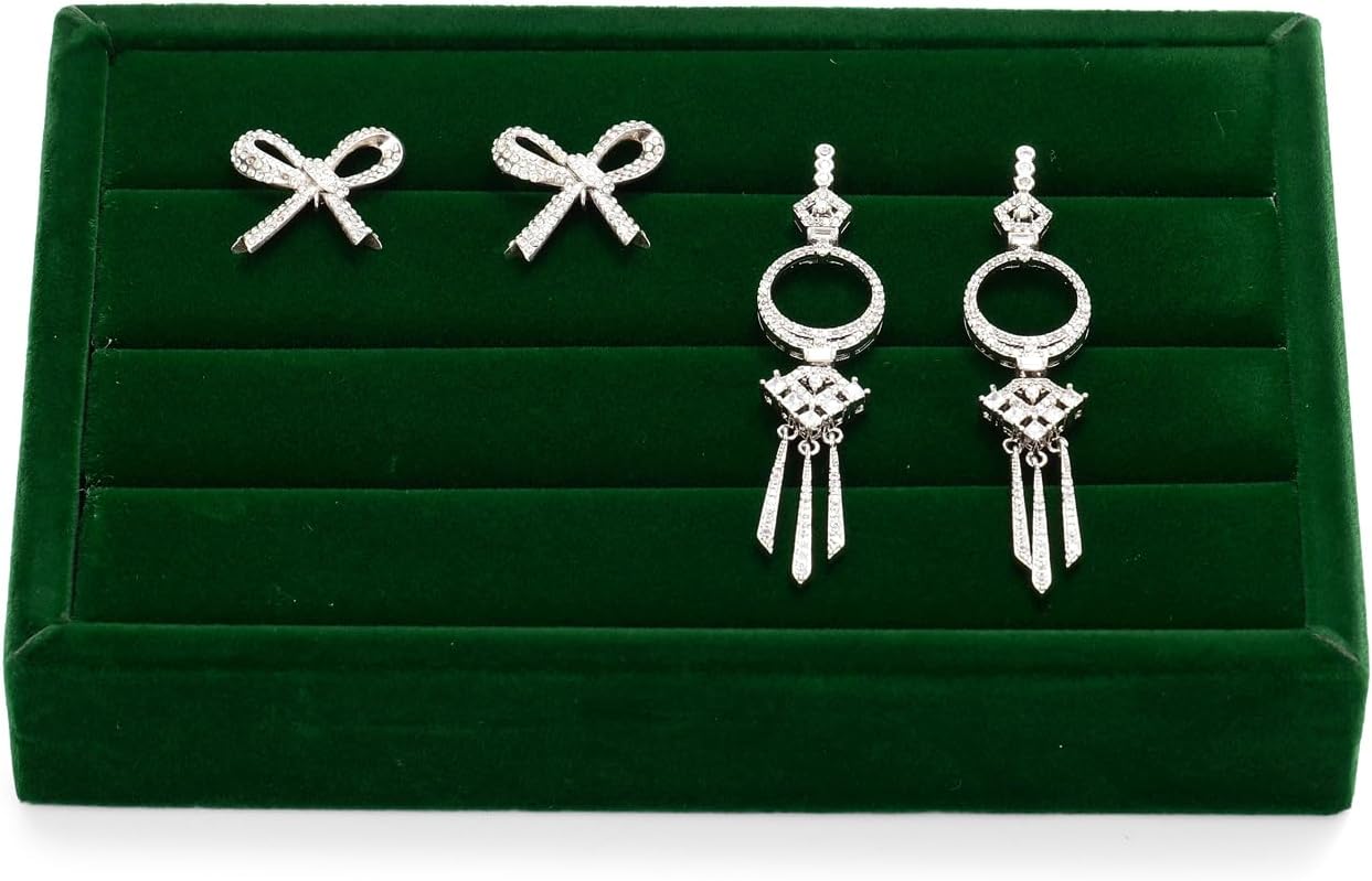 Green Velvet Jewelry Display Tray for Rings 3-Slot Jewelry Ring Organizer Small Tray for Women, Retail Store Showcase