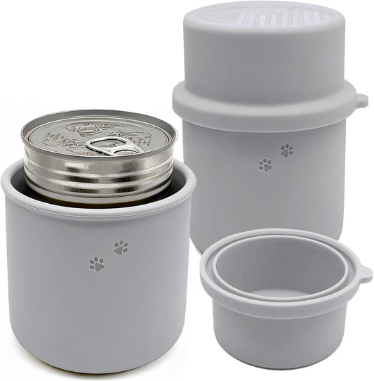 Original Canned Dog Food Storage Container | Silicone Can Cover Pet Food Sealer | BPA Free, Airtight, Dishwasher & Freezer Safe (2 Pcs Grey)